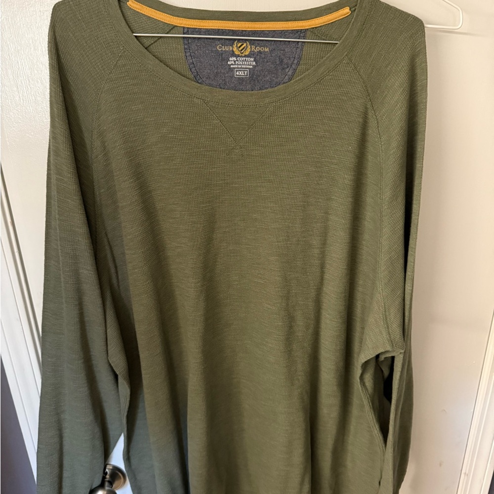 4XLT - ClubRoom - Olive Green Waffle Knit  Long Sleeve Shirt
